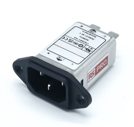 RS PRO 15A, 250 V ac Socket Chassis Mount IEC Inlet Filter, Faston [0]; 278-0327