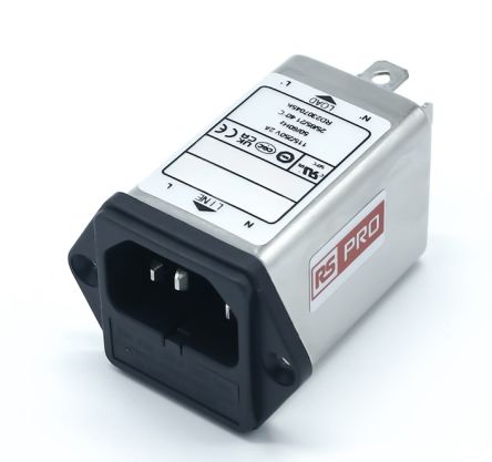 RS PRO 2A, 250 V ac Socket Chassis Mount IEC Inlet Filter, Faston 1 Fuse [0]; 278-0331