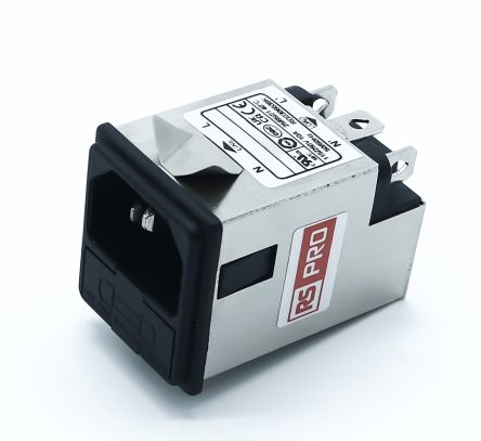 RS PRO 10A, 250 V ac Socket Chassis Mount IEC Inlet Filter, Snap In 2 Fuse [0]; 278-0335