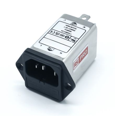 RS PRO 6A, 250 V ac Socket Chassis Mount IEC Inlet Filter, Faston 2 Fuse [0]; 278-0340