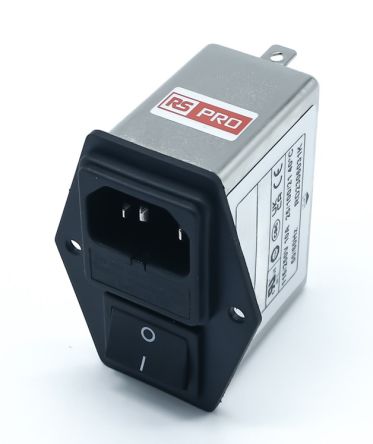 RS PRO 10A, 250 V ac Socket Chassis Mount IEC Inlet Filter 2 Pole, Faston 1 Fuse [0]; 278-0343