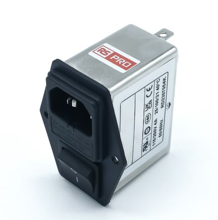 RS PRO 4A, 250 V ac Socket Chassis Mount IEC Inlet Filter 2 Pole, Faston 1 Fuse [0]; 278-0345