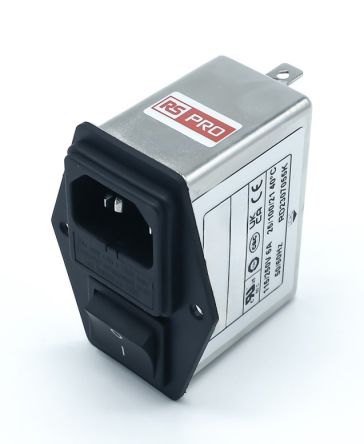 RS PRO 6A, 250 V ac Socket Chassis Mount IEC Inlet Filter 2 Pole, Faston 1 Fuse [0]; 278-0346