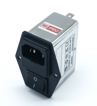 RS PRO 10A, 250 V ac Socket Chassis Mount IEC Inlet Filter 2 Pole, Faston 2 Fuse [0]; 278-0347