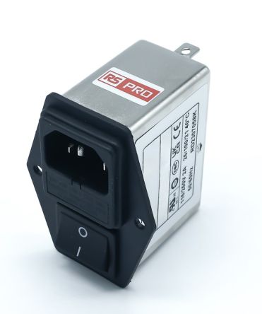 RS PRO 2A, 250 V ac Socket Chassis Mount IEC Inlet Filter 2 Pole, Faston 2 Fuse [0]; 278-0350