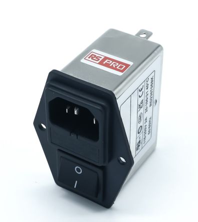RS PRO 2A, 250 V ac Socket Chassis Mount IEC Inlet Filter 2 Pole, Faston 2 Fuse [0]; 278-0351