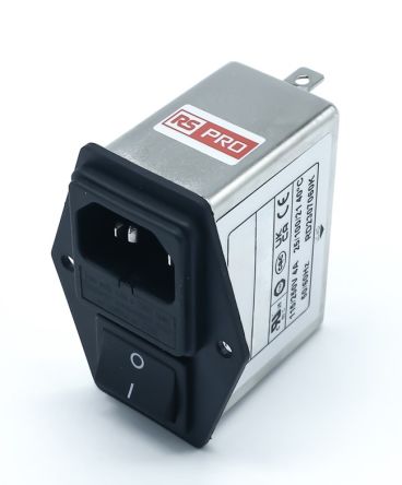 RS PRO 4A, 250 V ac Socket Chassis Mount IEC Inlet Filter 2 Pole, Faston 2 Fuse [0]; 278-0352