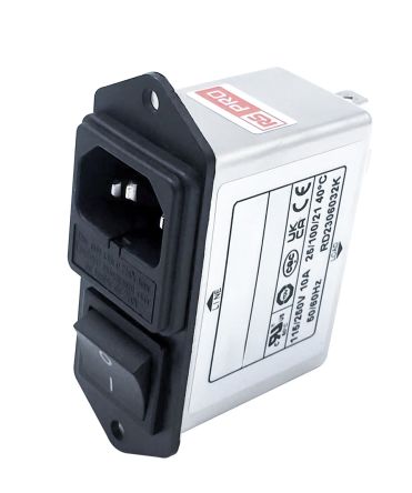RS PRO 10A, 250 V ac Socket Chassis Mount IEC Inlet Filter 2 Pole, Faston 2 Fuse [0]; 278-0355