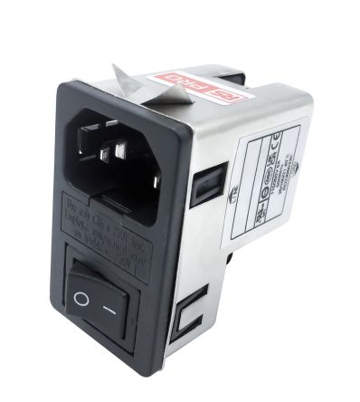 RS PRO 6A, 250 V ac Socket Chassis Mount IEC Inlet Filter 2 Pole, Snap In 1 Fuse [0]; 278-0357
