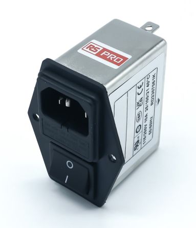 RS PRO 10A, 250 V ac Socket Chassis Mount IEC Inlet Filter 2 Pole, Faston 2 Fuse [0]; 278-0359