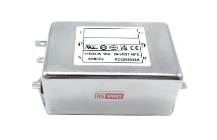 RS PRO 10A, 250 V ac Chassis Mount IEC Inlet Filter, Faston [0]; 278-0361