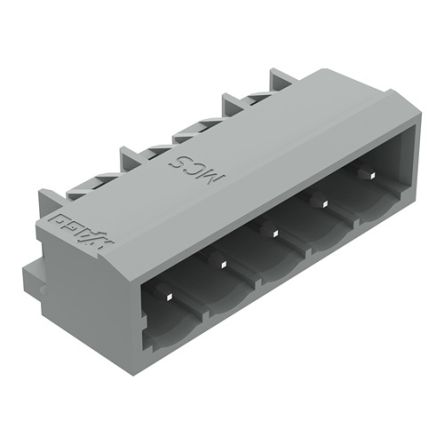 WAGO 231 Series Angled PCB PCB Header, 5 Contact(s), 5 mm Pitch, 1 Row(s), Shrouded [231-435/001-000]; 278-0851