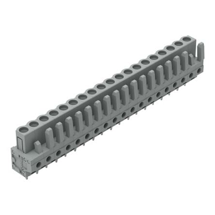 WAGO 232 Series Straight PCB Mount PCB Header, 19-Contact, 1-Row, 5mm Pitch, Solder, Through Hole Termination [232-149]; 278-1293