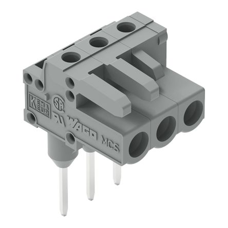 WAGO 232 Series Angled PCB Mount PCB Connector, 3-Contact, 1-Row, 5mm Pitch, Solder, Through Hole Termination [232-233/005-000]; 278-1350