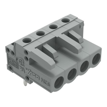 WAGO 232 Series Angled PCB Mount PCB Header, 4-Contact, 1-Row, 5mm Pitch, Solder Termination [232-234]; 278-1352