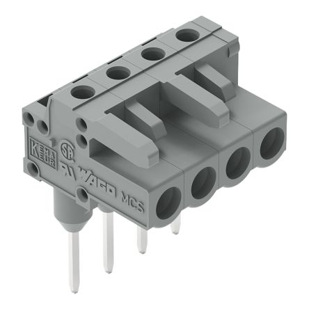 WAGO 232 Series Angled PCB Mount PCB Connector, 4-Contact, 1-Row, 5mm Pitch, Solder, Through Hole Termination [232-234/005-000]; 278-1353