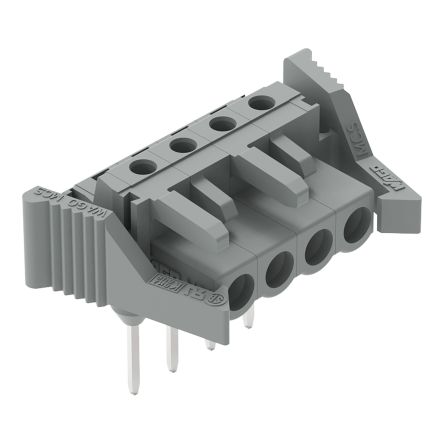 WAGO 232 Series Angled Plug-In Mount PCB Connector, 4-Contact, 1-Row, 5mm Pitch, Pluggable Termination [232-234/005-000/039-000]; 278-1354