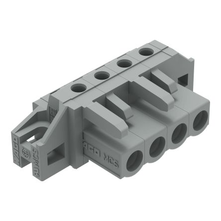 WAGO 232 Series Angled PCB Mount PCB Header, 4-Contact, 1-Row, 5mm Pitch, Solder, Through Hole Termination [232-234/031-000]; 278-1355