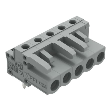 WAGO 232 Series Angled PCB Mount PCB Header, 5-Contact, 1-Row, 5mm Pitch, Solder, Through Hole Termination [232-235]; 278-1356