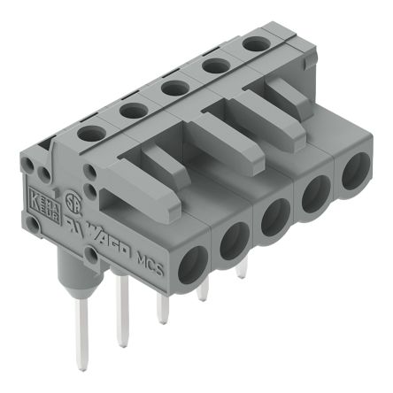 WAGO 232 Series Angled PCB Mount PCB Connector, 3-Contact, 1-Row, 5mm Pitch, Solder, Through Hole Termination [232-235/005-000]; 278-1358