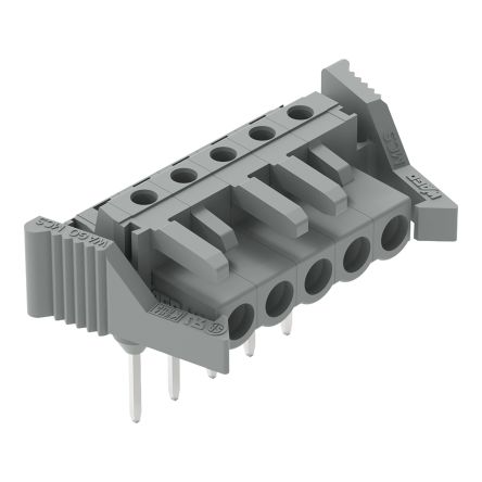 WAGO 232 Series Angled Rail Mount PCB Connector, 5-Contact, 1-Row, 5mm Pitch, Solder Termination [232-235/005-000/039-000]; 278-1359