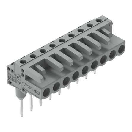 WAGO 232 Series Angled Rail Mount PCB Connector, 9-Contact, 1-Row, 5mm Pitch, Solder Pin Termination [232-239/005-000]; 278-1369