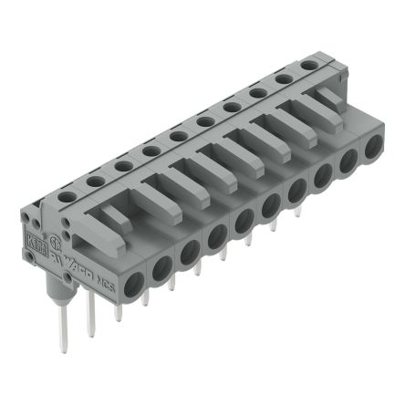 WAGO 232 Series Angled Rail Mount PCB Connector, 10-Contact, 1-Row, 5mm Pitch, Socket Termination [232-240/005-000]; 278-1371