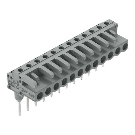 WAGO 232 Series Angled Rail Mount PCB Connector, 12-Contact, 1-Row, 5mm Pitch, Solder Termination [232-242/005-000]; 278-1376