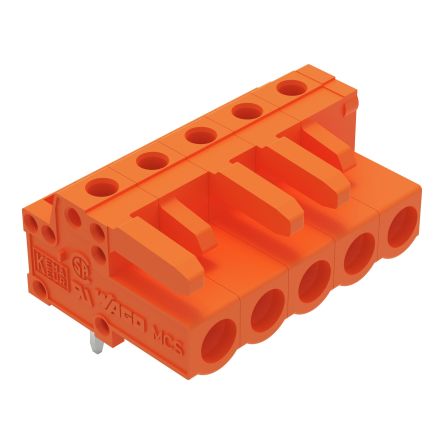 WAGO 232 Series Angled PCB Mount PCB Header, 5-Contact, 1-Row, 5.08mm Pitch, Solder Termination [232-265]; 278-1404