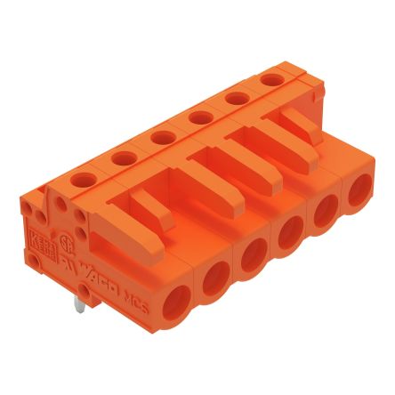 WAGO 232 Series Angled PCB Mount PCB Header, 6-Contact, 1-Row, 5.08mm Pitch, Solder Pin Termination [232-266]; 278-1406