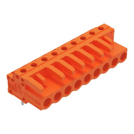 WAGO 232 Series Angled PCB Mount PCB Header, 9-Contact, 1-Row, 5.08mm Pitch, Pin, Solder Termination [232-269]; 278-1411