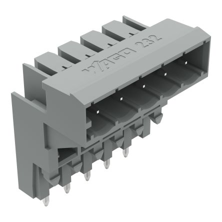 WAGO 232 Series Angled PCB PCB Header, 5 Contact(s), 5 mm Pitch, 1 Row(s), Shrouded [232-335]; 278-1451