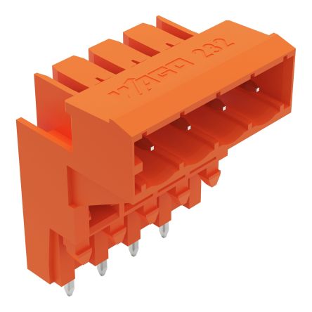 WAGO 232 Series Angled PCB PCB Header, 4 Contact(s), 5.08 mm Pitch, 1 Row(s), Shrouded [232-364]; 278-1454