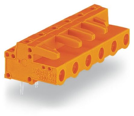 WAGO 232 Series Angled PCB Mount PCB Header, 6-Contact, 1-Row, 7.62mm Pitch, Solder Pin Termination [232-864]; 278-1626