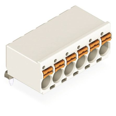 WAGO 2092 Series Angled PCB Mount PCB Header, 6-Contact, 1-Row, 5mm Pitch, Solder Termination [2092-1376]; 278-1733