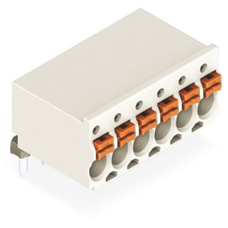 WAGO 2091 Series Angled PCB Mount PCB Header, 5-Contact, 1-Row, 3.5mm Pitch, Solder Termination [2091-1375]; 278-2621