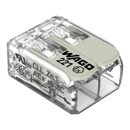 WAGO 221 Series Connector, 2-Way, 20A, 24 → 12 AWG Wire, Plug In Termination [221-482]; 278-2787