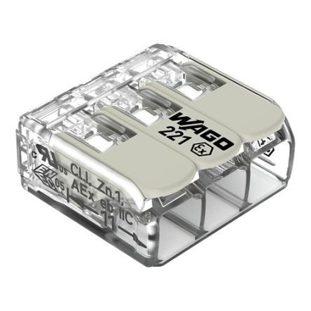 WAGO 221 Series Connector, 3-Way, 32A, 24 → 12 AWG Wire, Cage Clamp Termination [221-483]; 278-2788