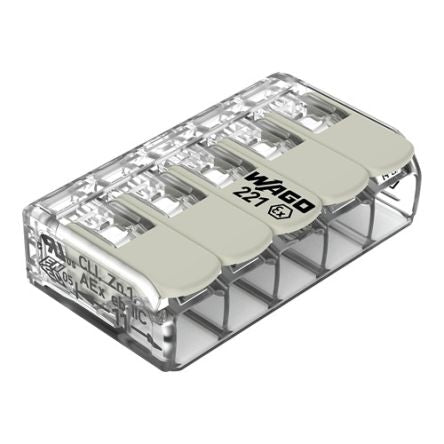 WAGO 221 Series Connector, 5-Way, 32A, 24 → 12 AWG Wire, Cage Clamp Termination [221-485]; 278-2789