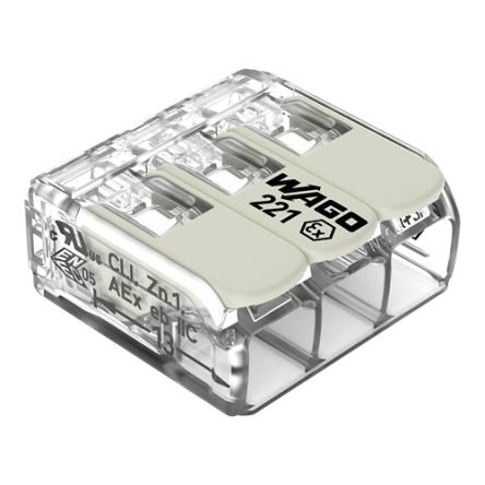 WAGO 221 Series Connector, 3-Way, 37A, 20 → 10 AWG Wire, Cage Clamp Termination [221-683]; 278-2799