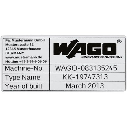 WAGO 210 Silver Black Print Label, 70mm Width, 33mm Height, 500Per Pack Qty [210-802]; 278-3981