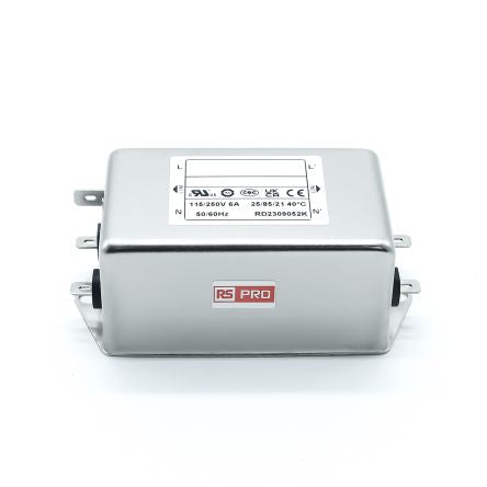 RS PRO 6A 250 V ac 50/60Hz, Chassis Mount Power Line Filter, Fast-On Single Phase [0]; 278-5153