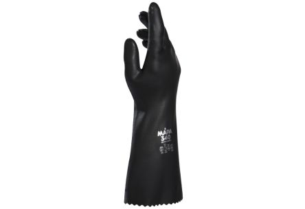 Mapa ULTRANEO 340 Black Latex Chemical Resistant Gloves, Size 8, Latex, Neoprene Coating [34340018]; 278-7411