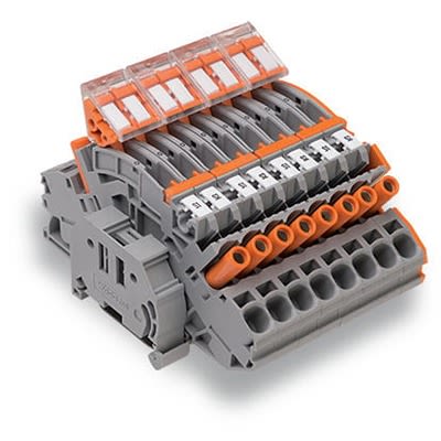 WAGO 2007-8877 TOPJOB S Series Grey, Orange, 6mm², 1-Level, Push In Termination [2007-8877]; 278-8318