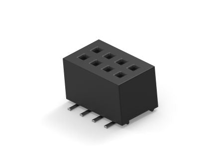 TE Connectivity 1MM-R Series Vertical Board Mount PCB Socket, 8-Contact, 2-Row, 1mm Pitch, Surface Mount Termination [1MM-R-D04-VS-00-F-TRP]; 278-8583