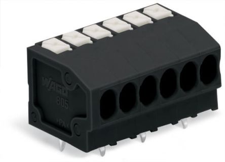 WAGO 805 Series PCB Terminal Block, 2-Contact, 3.5mm Pitch, PCB Mount, 1-Row, Push-In Cage Clamp Termination [805-302/200-604]; 279-1615