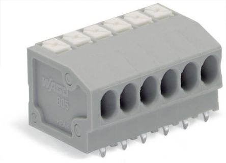 WAGO 805 Series PCB Terminal Block, 2-Contact, 3.5mm Pitch, PCB Mount, 1-Row, Push-In Cage Clamp Termination [805-352]; 279-1627