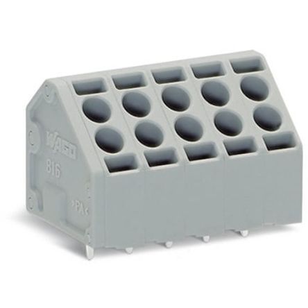 WAGO 816 Series PCB Terminal Block, 3-Contact, 5mm Pitch, PCB Mount, 2-Row, Push-In Cage Clamp Termination [816-103]; 279-1692