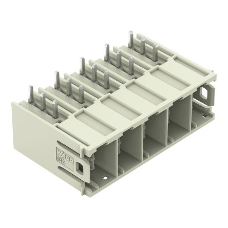 WAGO 832 Series Angled PCB PCB Header, 5 Contact(s), 10.16 mm Pitch, 1 Row(s), Shrouded [832-3645]; 279-2377