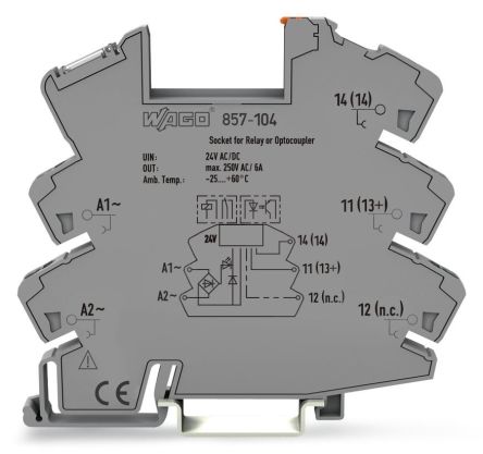WAGO 857 300V DIN Rail Relay Socket, for use with Basic Relays [857-104]; 279-2511